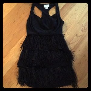 Black Silk Dress w/ Feathers -SMALL